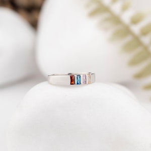 Baguette Birthstone Ring, Mother Grandma Family Ring Gifts, Gold Silver Dainty Ring, Personalize Gift, Valentines Gift Her, Handcraft Ring image 2