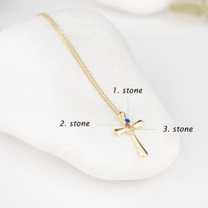 Custom Birthstone Cross Pendant, Dainty Cross Necklace, Sterling Silver Family Jewelry, Religious Necklace, Mother's Day Gift, Baptism Gift image 2