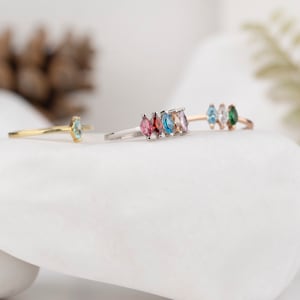 Marquise Birthstone Ring, Mother Grandma Family Ring, Gold Silver Custom Ring, Personalized Gift, Christmas Gift for Her, Handmade Jewelry