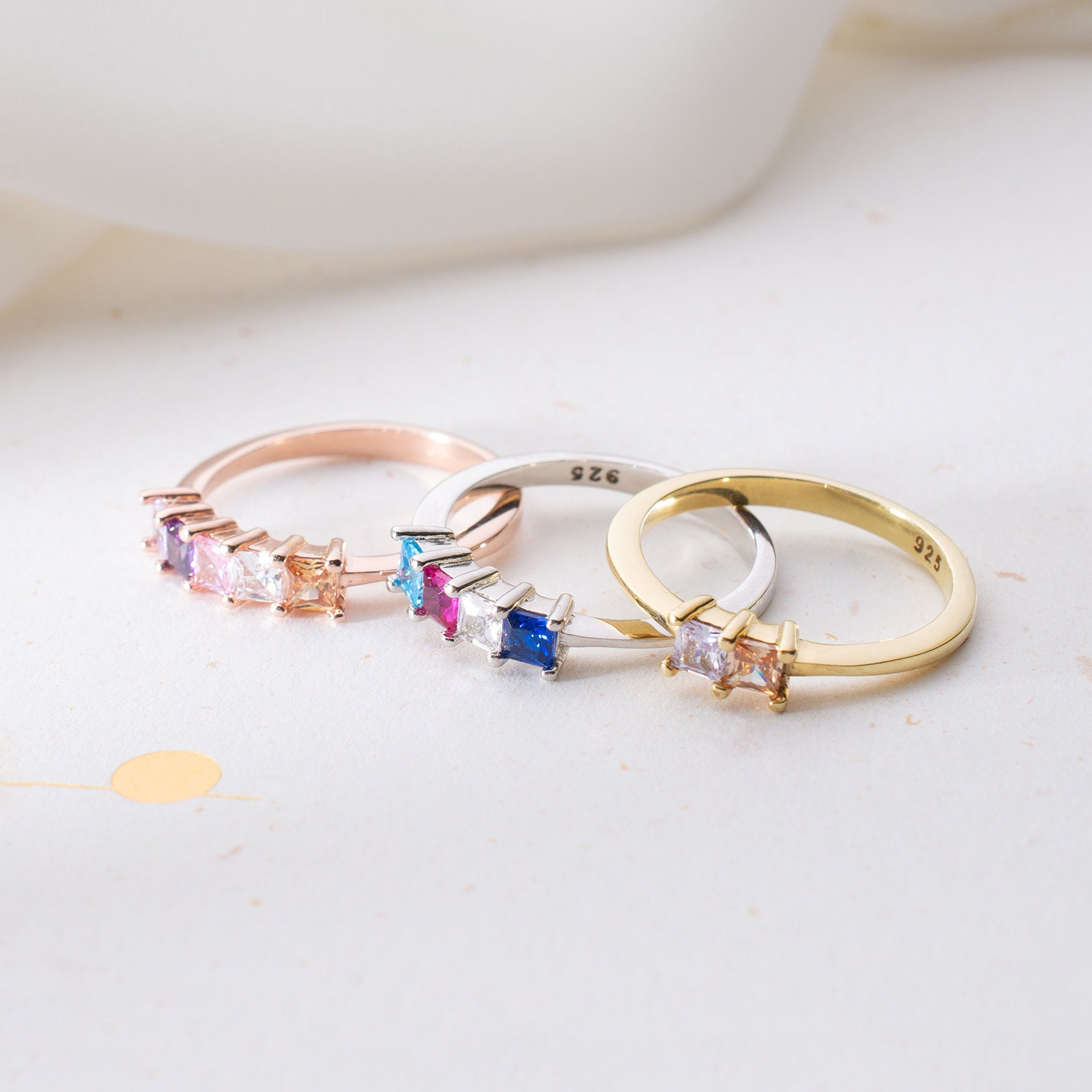 Square Birthstone Ring, Mother Grandma Family Ring Gifts, Gold Silver Custom Ring, Personalized Gift, Valentines Gift for Her