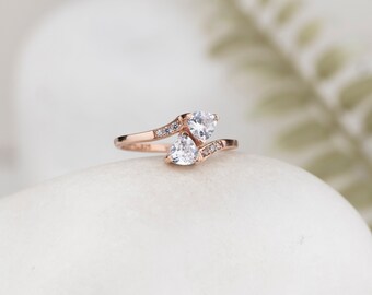 Double Trillion Cut Ring, Sterling Silver Ring, Engagement