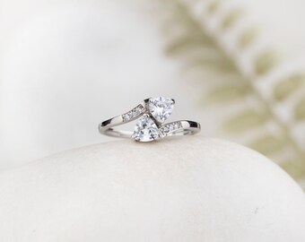 Double Trillion Cut Ring, Sterling Silver Ring, Engagement