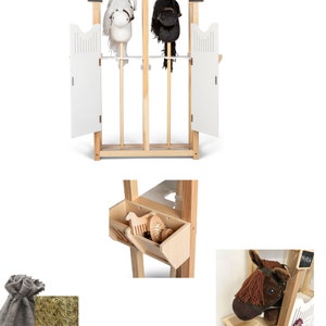 Zubehör Hobby Horse Stall für zwei Steckenpferd-Spielpferd mit Holz Herz Glitzer Mähnenschmuck Bild 2