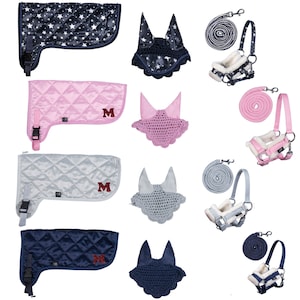 Hobby Horse Tournament Accessories Saddle Pad + Halter Set with Personalisation Glitter Initial and Fly Ears + for Hobby Horses