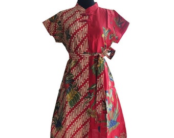 Indonesian Batik dress in Cheongsam neck