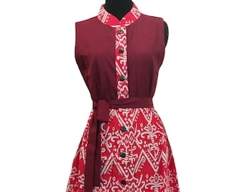 Red Cheongsam Batik Dress Made from Hand-Stamped Talawang Pattern from Bogor | Elegant Sleeveless Batik | Handmade Indonesian Fashion