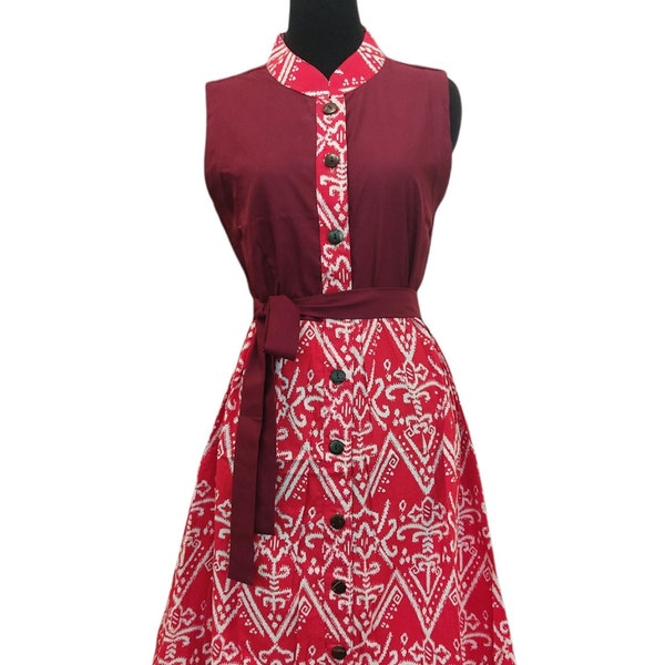 Red cheongsam batik dress made from hand Stamped batik