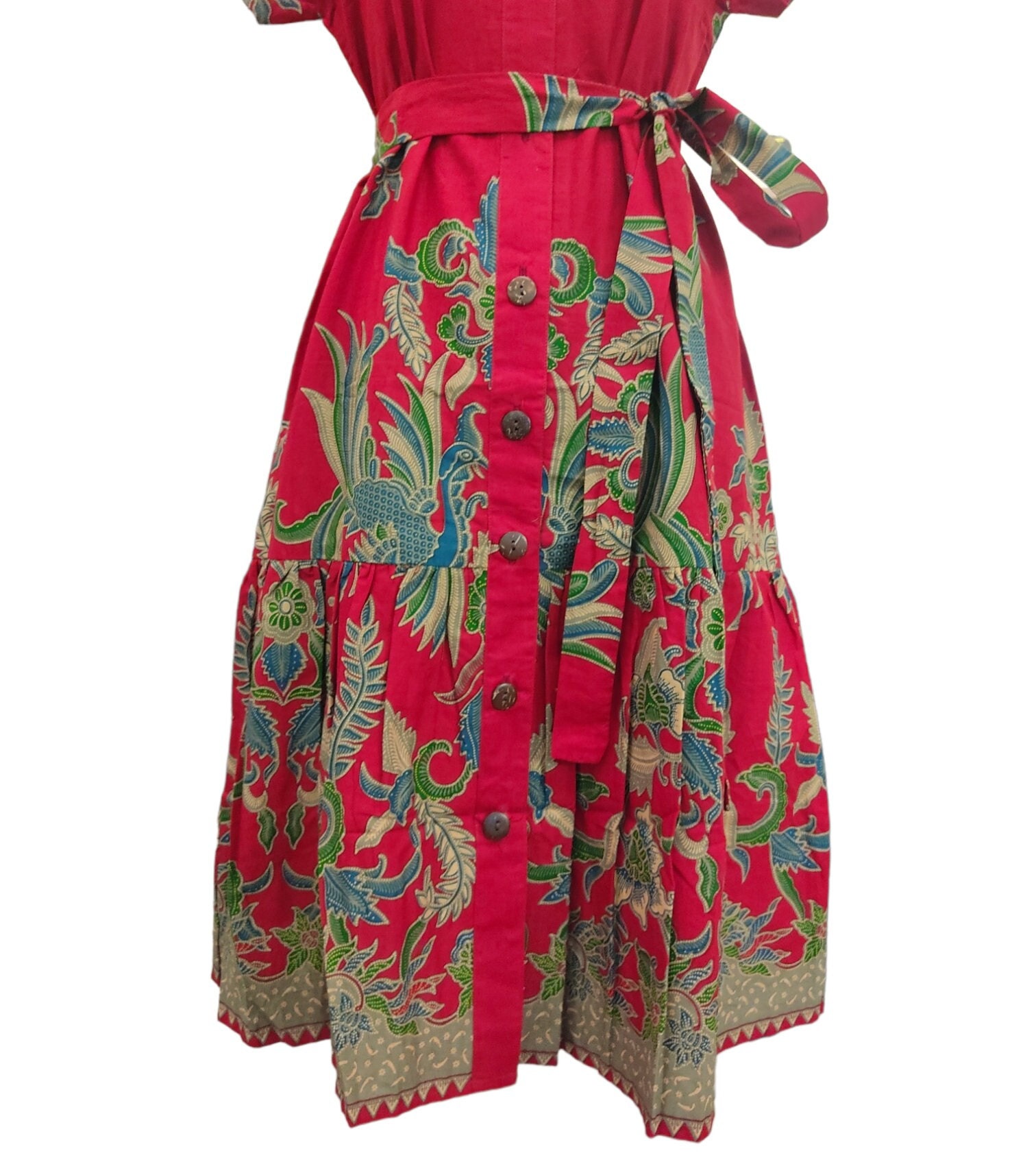 batik green dress V-neck batik midi dress main image 0