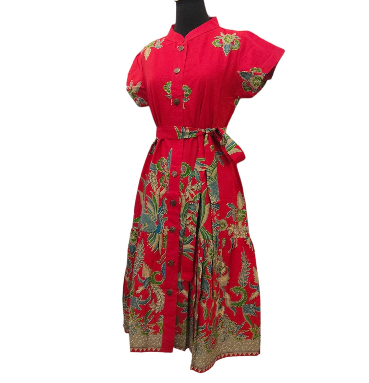 army green short dress 2 Piece Handmade Batik Top & Wide Leg Pant Set Black & Green Print –  Chikodi's World main image 0