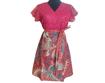 Vneck Batik Dresses for Women Hand-Printed Solo Batik | Elegant Outfit for Wedding, Party & Graduation