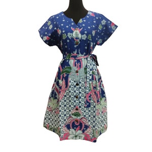 Vibrant Blue Batik Dress: Knee-Length Elegance for Modern Women