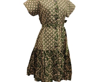 Green batik dress for women