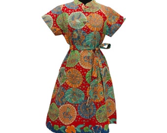 Unique Batik Dress for Women with Japanese Umbrella Pattern | Hand-Stamped Batik | Handmade Indonesian Ethnic Fashion