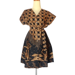 Batik V-Neck Dress Featuring Classic Wayang Motif
