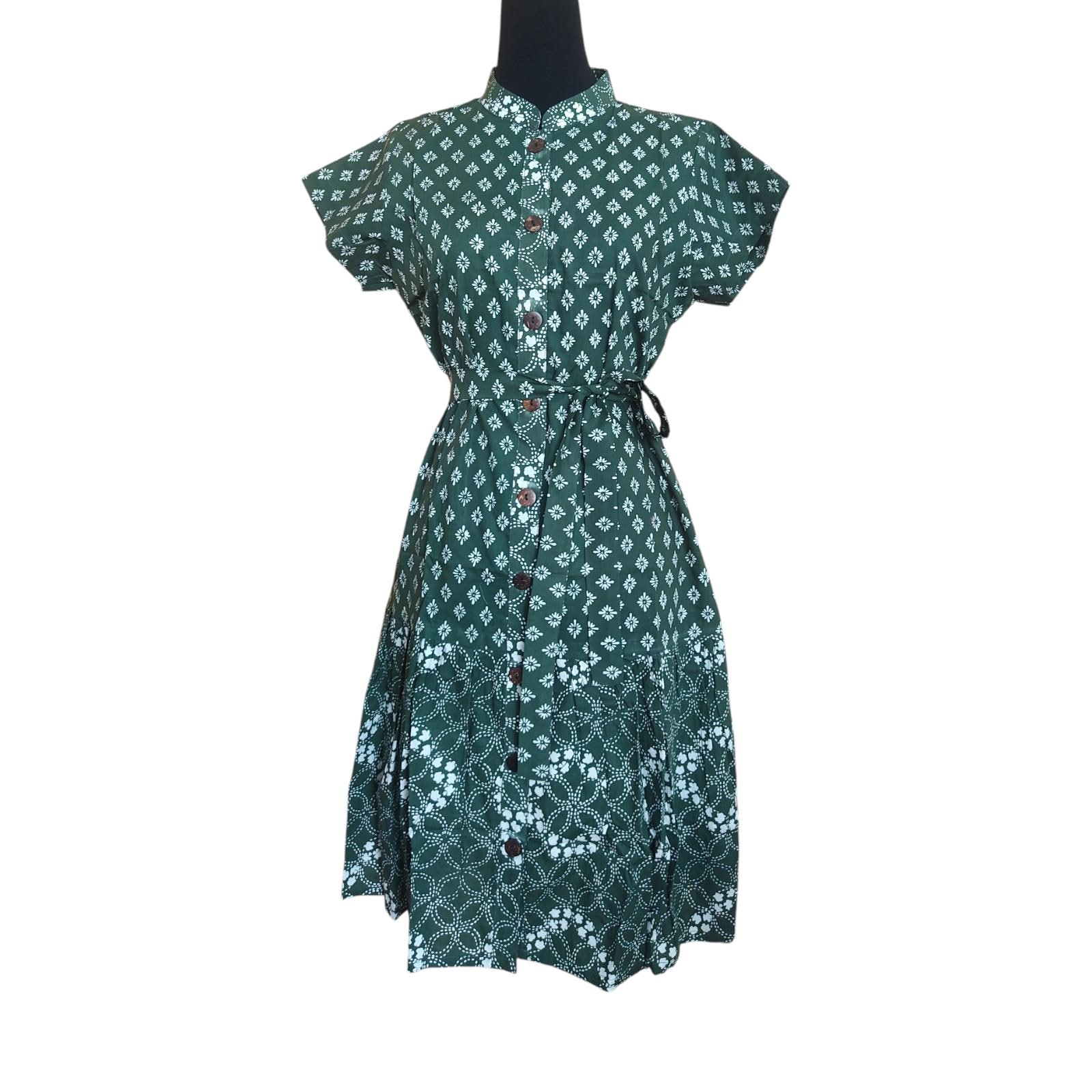 batik green dress Women’s Batik Kurti – Emerald Mosaic Sleeveless S