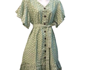 Hand-made Short batik dress with bell sleeves