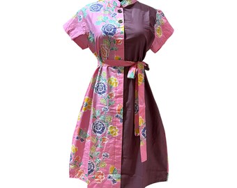 Handmade Floral Batik Shirt Dress – Indonesian Cotton, Ethnic Style
