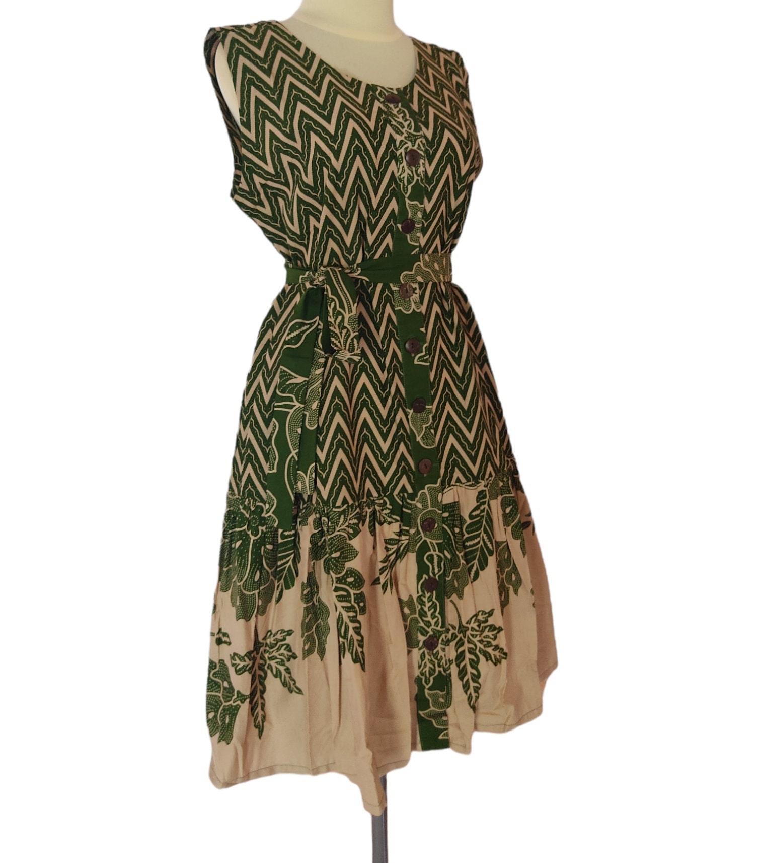 green batik dress Women's Batik Midi Dress - Peony Bird Paradise main image 0