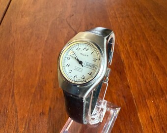 Kent Women's Vintage Watch, Stainless Steel, Black Leather Band