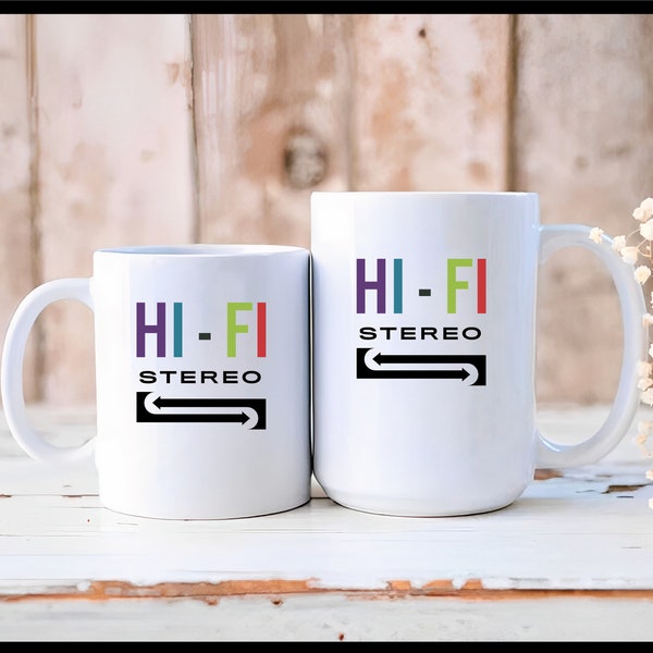 White Ceramic Coffee With HI - FI Stereo Vintage Logos