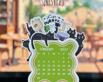 Tischkalender 2027: Stapelbarer Kalender für Katzenliebhaber, bearbeitbare Canva-Vorlage, druckbarer digitaler Download