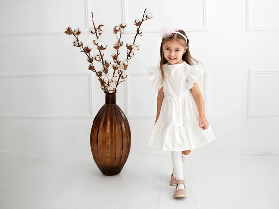 party wear cotton dress White Cotton Dress, Birthday Dress, Girls Party Wear, Girl Pastel Party  Dress, Princess Dress, Flower Girl Dress, Baptism Dress