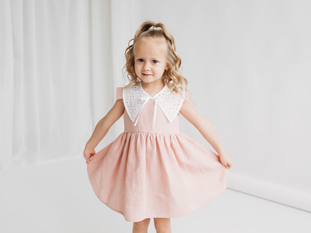 Linen Pastel Dress, Cake Smash Outfit, Baptism Dress, Girls Party Wear