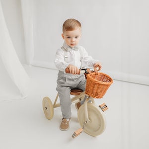 Jungen Leinen Anzug Klassisches Hochzeitsoutfit Taufe Hosenträgeranzug Tauf Outfit Jungenkleidung Erster Geburtstag Kuchen Smash Ring Bearer