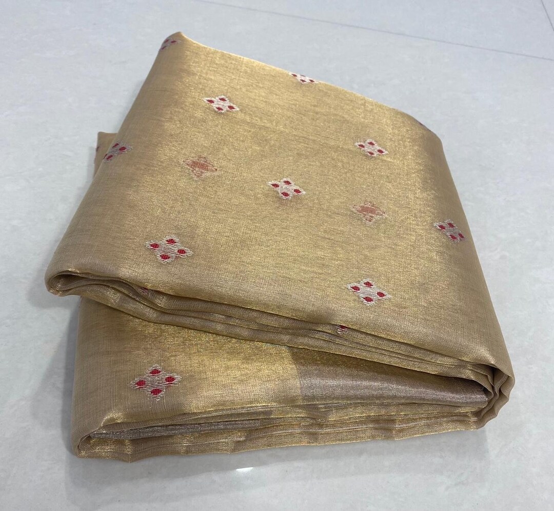 EXP - Silver & Pink Gold Zari Border Tissue Dress