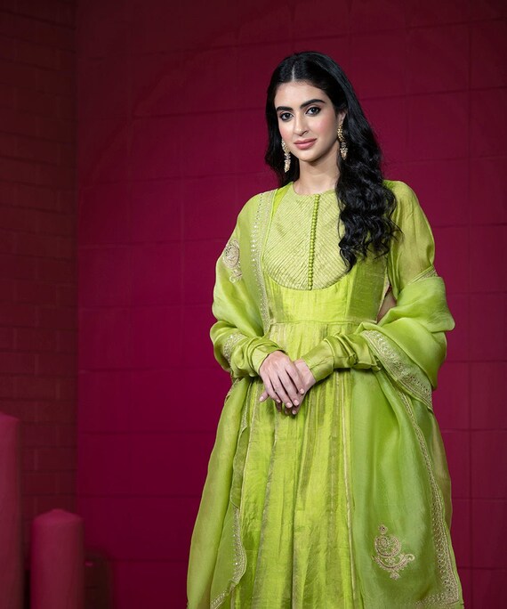 Dark Green Silk Blend Embroidered Party wear Suit Set VKSKD1783 – Ahika