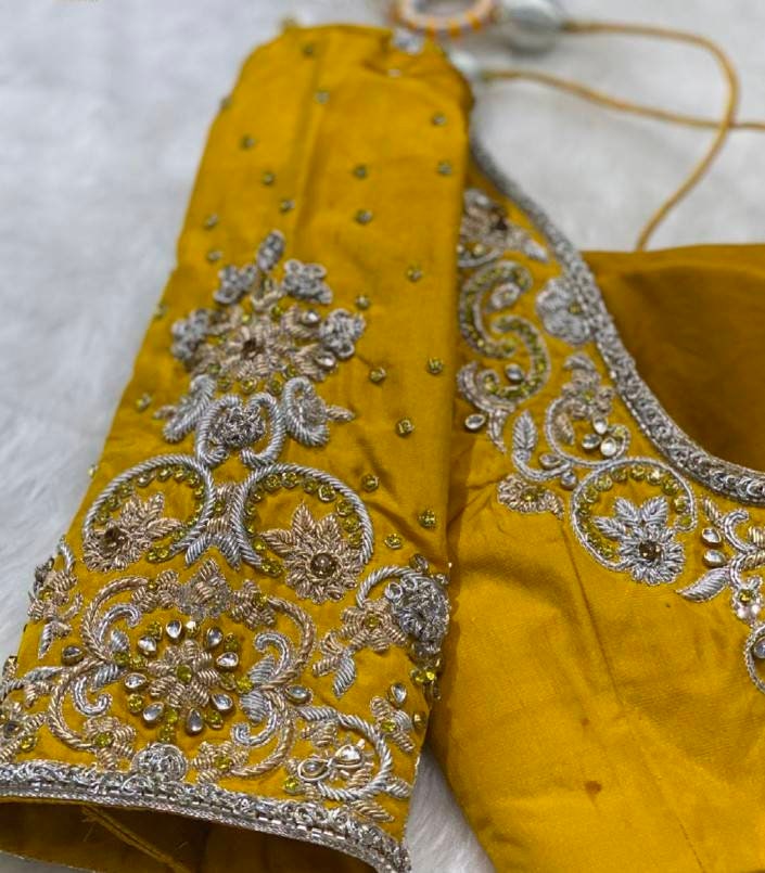 Mango Yellow Pure Silk Blouse Intricately Embroidered in Siler - Etsy