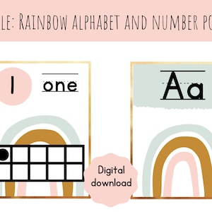 BUNDLE: Rainbow Number Posters and Rainbow Alphabet Letters | boho classroom decor | rainbow classroom | number poster | alphabet poster