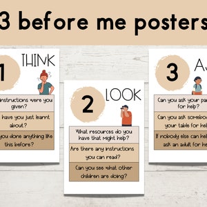 Three Before Me Posters | Classroom Posters | Classroom Management | Neutral Classroom | Classroom Decor