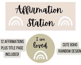 POSITIVE AFFIRMATIONS | affirmation station | classroom decor | boho classroom | bulletin board bundle