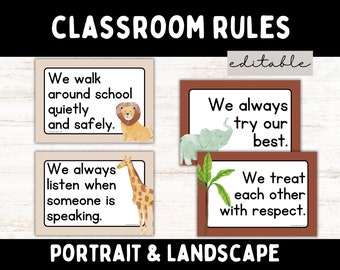 Classroom Rules Posters EDITABLE | Expectations | Classroom Decor | Bulletin Board | Safari Classroom | Back To School | First Day of School