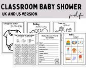 Classroom Baby Shower Activities | Elementary Classroom | Classroom Party Activities | Bingo Cards | Baby Shower Invites