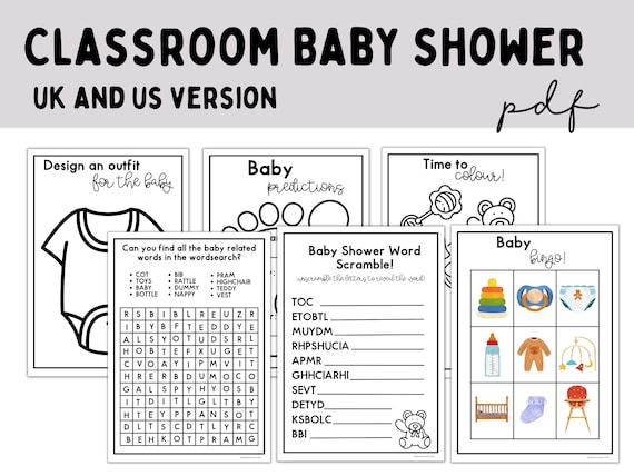 Classroom Baby Shower Activities | Elementary Classroom | Classroom Party Activities | Bingo Cards | Baby Shower Invites