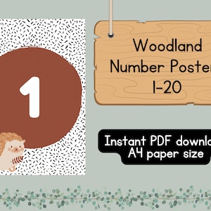 WOODLAND NUMBERS 1-20 | Nature and woodland themed classroom number posters | Printable | Instant PDF Download