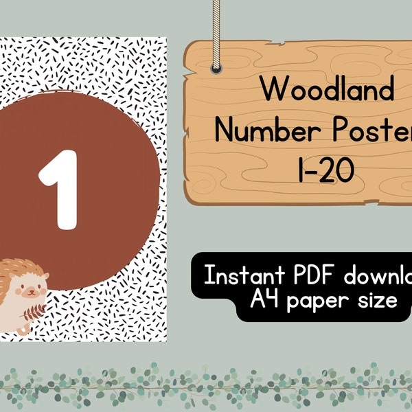 WOODLAND NUMBERS 1-20 | Nature and woodland themed classroom number posters | Printable | Instant PDF Download