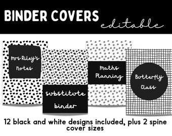 Binder Covers *Editable* | Classroom Organization | Classroom Decor | Book Covers | Black and White Classroom | Teacher Printable