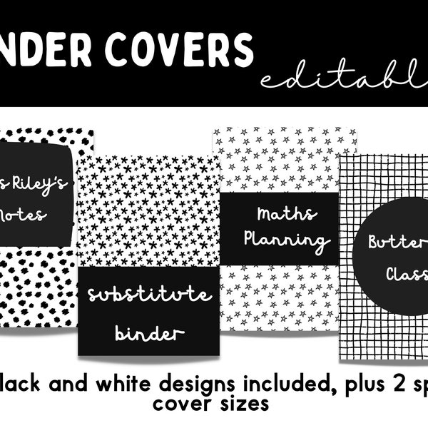 Binder Covers *Editable* | Classroom Organization | Classroom Decor | Book Covers | Black and White Classroom | Teacher Printable