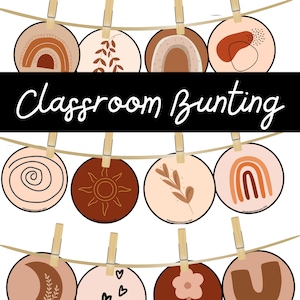 Boho Classroom Decor |Classroom Bunting | Bulletin Board | Classroom Display | Neutral Classroom | Elementary | Kindergarten