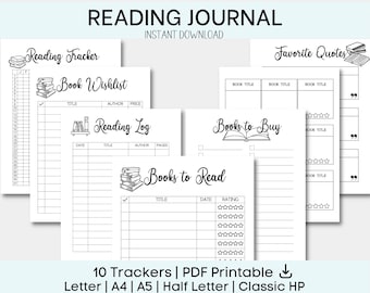 Printable Book Journal Bundle Reading Tracker Journal Book Journal Planner Reading Planner Reading Log Digital Book Reviews Tracker Book Log