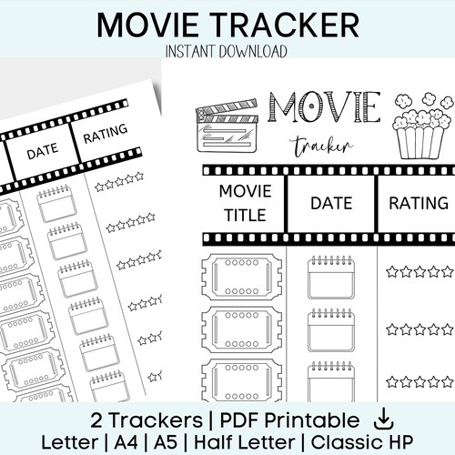 Printable Movie Watch List Movie Tracker Template Movie Etsy