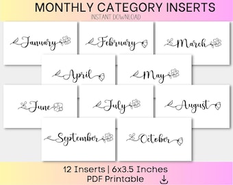 Printable A6 Monthly Dashboards Inserts | A6 Monthly Dividers, A6 Monthly Covers Printable, A6 Planner Dashboard Inserts, Cover Page Inserts