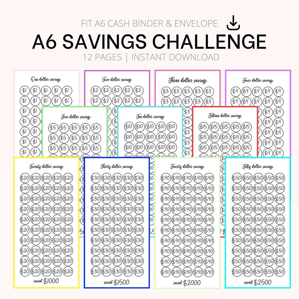 Printable A6 Savings Challenge Bundle A6 Money Challenge Cash - Etsy