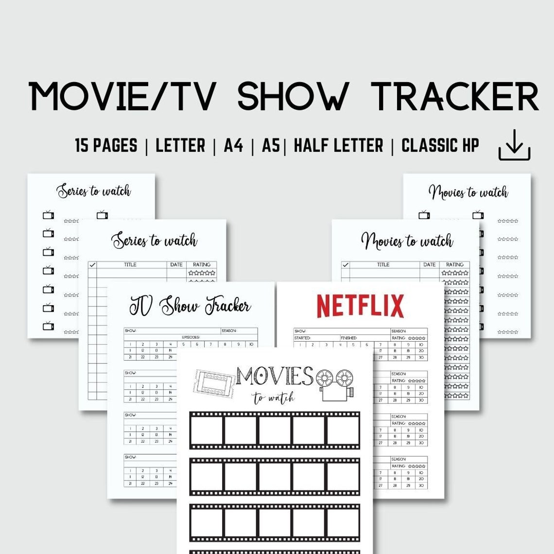 Printable Movie Tracker TV Show Tracker Bundle Watch List - Etsy