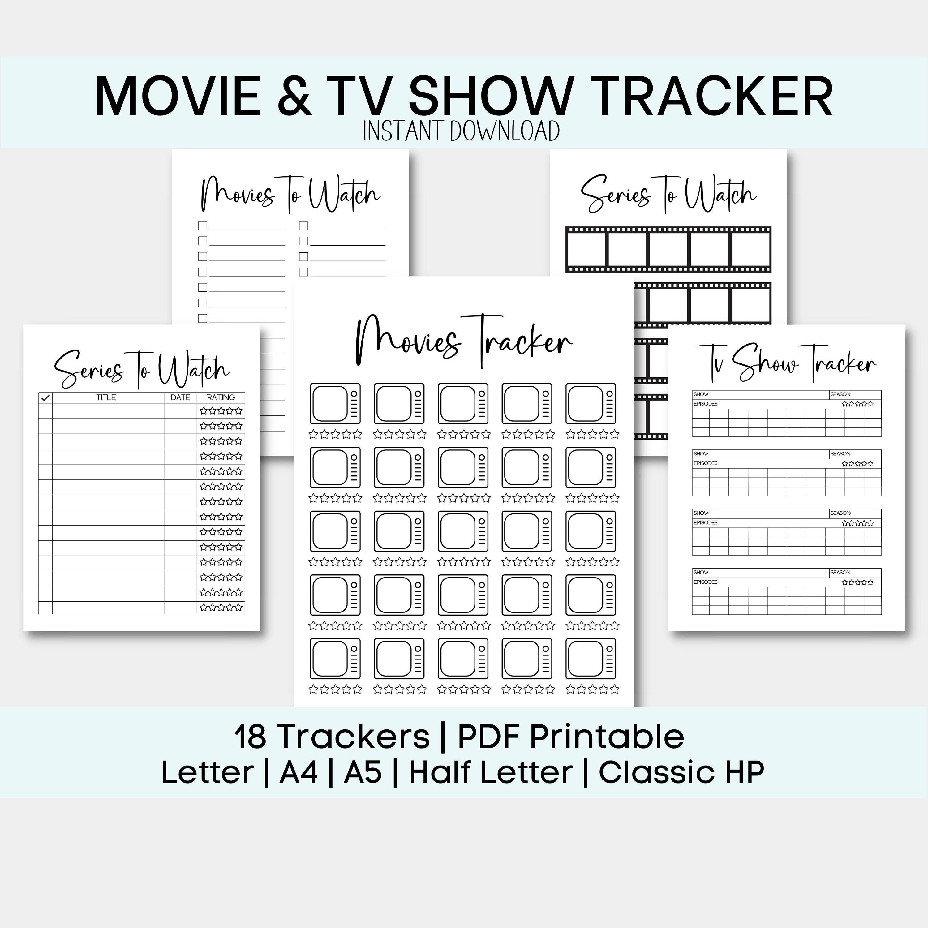 Printable Movie Tracker TV Show Tracker Bundle Watch List Movie TV
