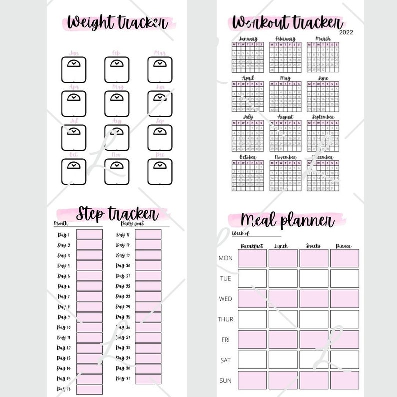 Printable Fitness Tracker Template Bundle Wellness Journal - Etsy