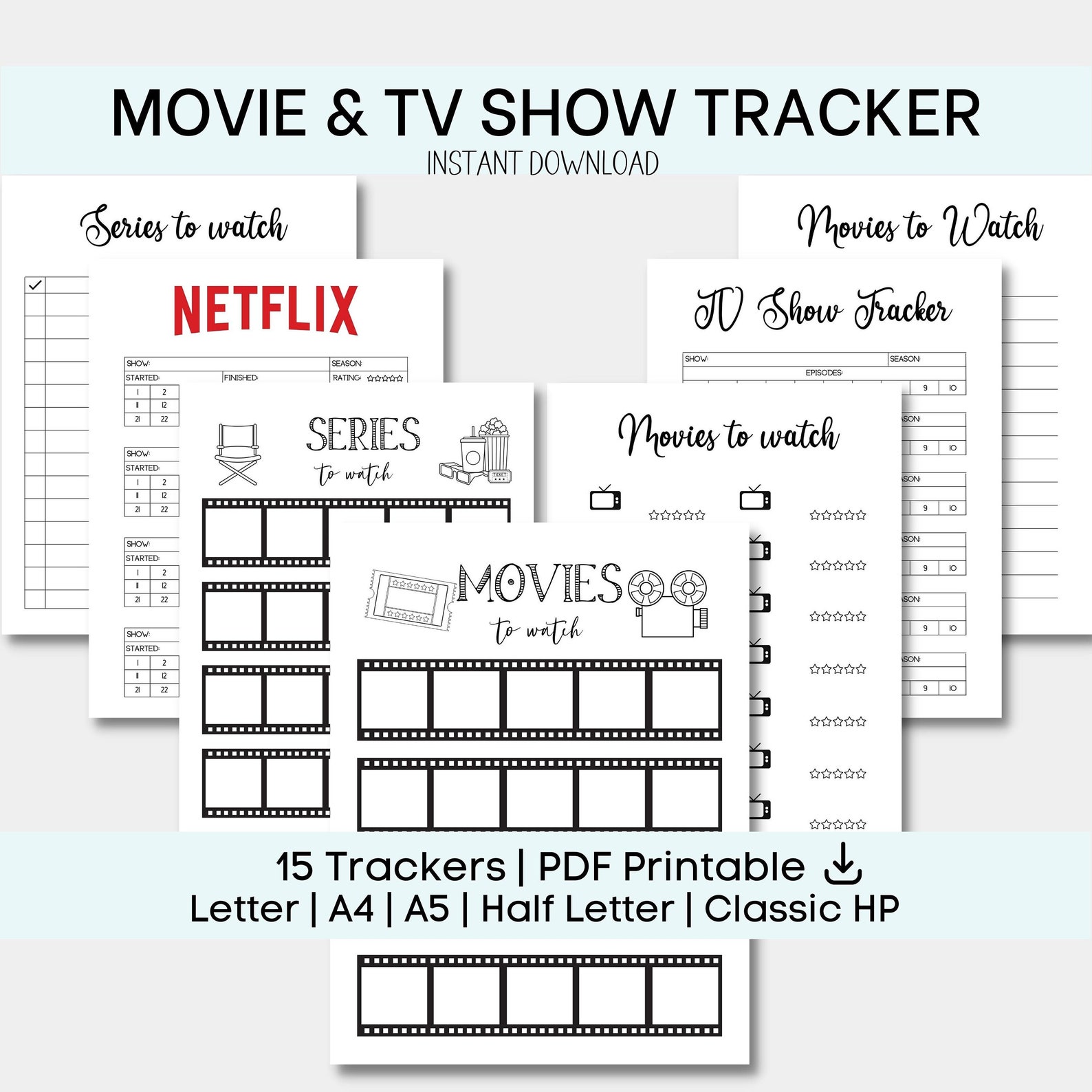 Printable Movie Tracker TV Show Tracker Bundle Watch List - Etsy